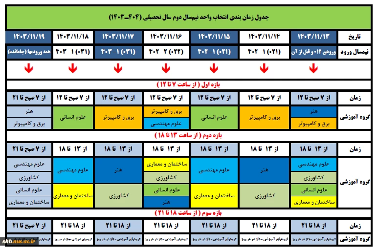 جدول زمان بندی انتخاب واحد، حذف و اضافه و فعالیتهای مهم آموزشی در نیمسال دوم 1403 2